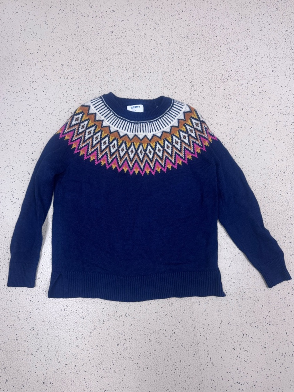 Old Navy Fair Isle Crewneck Sweater Medium Navy Nordic Knit Pullover
